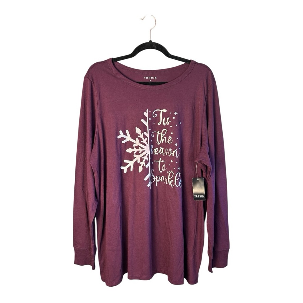 Torrid Purple Long Sleeve Tee with Festive Design - Picture 2 of 8